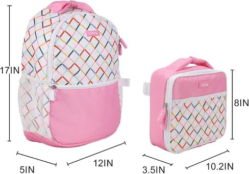 Packed Party Colorful Rainbow and Pink Connecting Squares White 17" Backpack Set Includes Matching Backpack Lunchbox and Water Bottle in Saudi Arabia