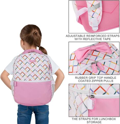 Packed Party Colorful Rainbow and Pink Connecting Squares White 17" Backpack Set Includes Matching Backpack Lunchbox and Water Bottle in Saudi Arabia