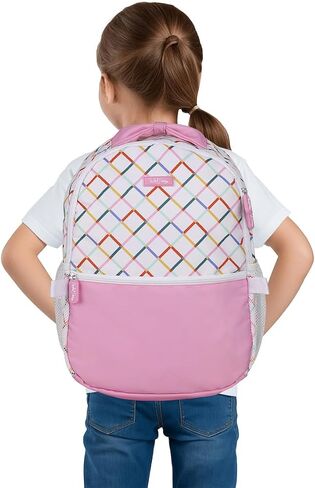 Packed Party Colorful Rainbow and Pink Connecting Squares White 17" Backpack Set Includes Matching Backpack Lunchbox and Water Bottle in Saudi Arabia