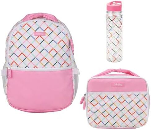 Packed Party Colorful Rainbow and Pink Connecting Squares White 17" Backpack Set Includes Matching Backpack Lunchbox and Water Bottle in Saudi Arabia