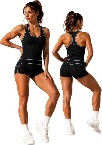 Women's 2 Piece Workout Sets Racerback Tank Removable Pads High Waist Tummy Control Shorts Yoga Gym Activewear in Kuwait