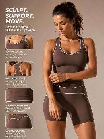 Women's 2 Piece Workout Sets Racerback Tank Removable Pads High Waist Tummy Control Shorts Yoga Gym Activewear in Kuwait