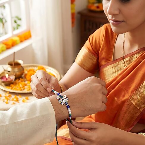TIED RIBBONS Rakhi for Brother with Gift | Mini Greeting Card | Roli Tika - Raksha Bandhan Rakhi Bracelet for Brother Rakhi for Bhaiya | Bro Rakhi with Card | Designer Rakhi in Kuwait