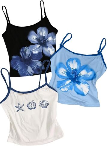 SOLY HUX Women's Cute Summer Floral Tops 3 Packs Spaghetti Strap Tight Tank Tops Beach Crop Camisole in Saudi Arabia