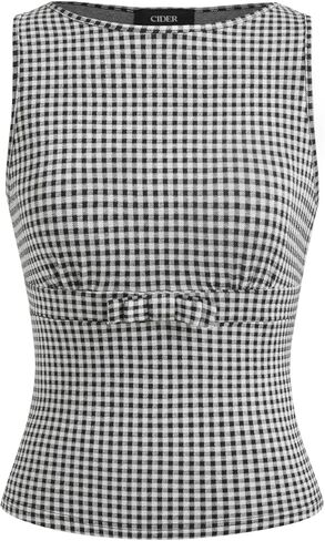 CIDER Gingham Tops for Women Plaid Going Out Tops Sleeveless Cute Tank Bow Summer Shirt in Kuwait