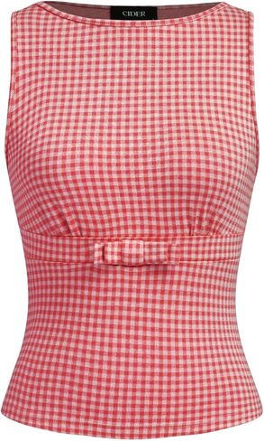 CIDER Gingham Tops for Women Plaid Going Out Tops Sleeveless Cute Tank Bow Summer Shirt in Kuwait