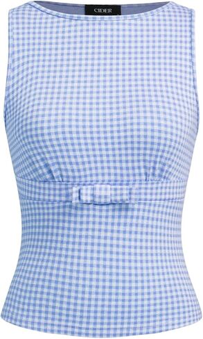 CIDER Gingham Tops for Women Plaid Going Out Tops Sleeveless Cute Tank Bow Summer Shirt in Kuwait