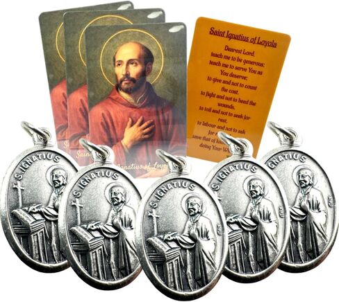 مجموعة ميداليات Westmon Works St Ignatius of Loyola قلادات معدنية إيطالية مع بطاقات مقدسة مصنوعة في الولايات المتحدة الأمريكية، حزمة من 5 in Kuwait