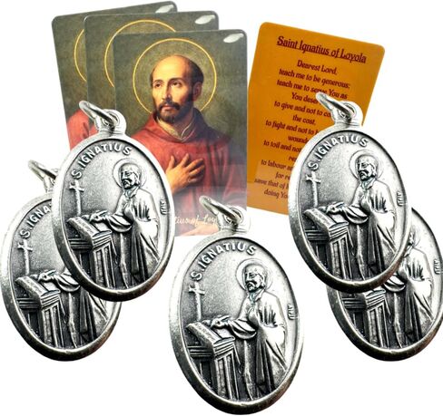 مجموعة ميداليات Westmon Works St Ignatius of Loyola قلادات معدنية إيطالية مع بطاقات مقدسة مصنوعة في الولايات المتحدة الأمريكية، حزمة من 5 in Kuwait