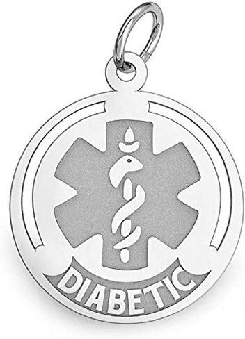 PicturesOnGold.com Sterling Silver Round Diabetic Medical ID Charm or Pendant - 3/4 Inch X 3/4 Inch with Engraving in Kuwait