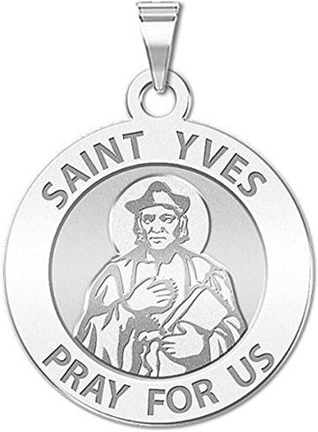 PicturesOnGold.com Saint Yves Religious Medal - 3/4 Inch Size of a Nickel -Sterling Silver with Engraving in Kuwait