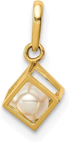 Saris and Things 14k Yellow Gold Solid Square with FWC Pearl Charm Pendant in Kuwait