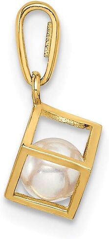 Saris and Things 14k Yellow Gold Solid Square with FWC Pearl Charm Pendant in Kuwait