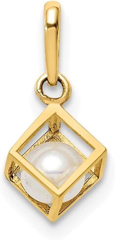 Saris and Things 14k Yellow Gold Solid Square with FWC Pearl Charm Pendant in Kuwait