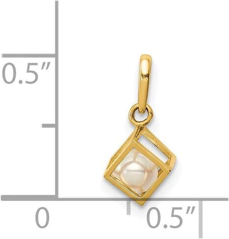 Saris and Things 14k Yellow Gold Solid Square with FWC Pearl Charm Pendant in Kuwait