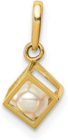 Saris and Things 14k Yellow Gold Solid Square with FWC Pearl Charm Pendant in Kuwait