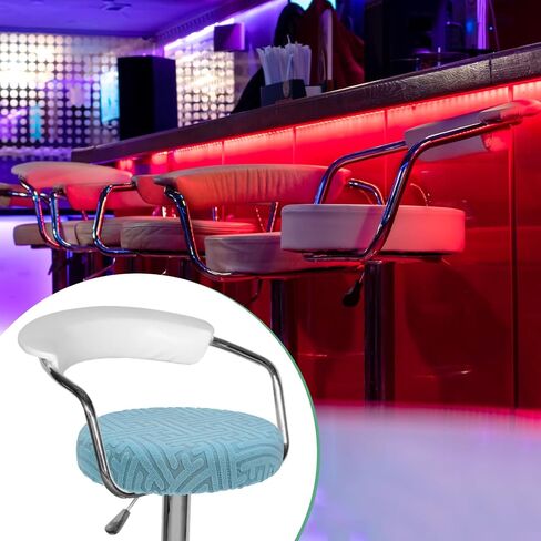 1-Pack Bar Stool Covers Round, for 12-14 Inch Polyester Strip Pattern Seat Covers with Elastic Bands for Bar Stool/Round Cushion [Sky Blue] in Kuwait