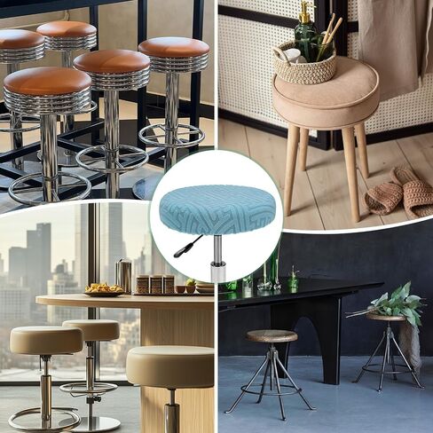 1-Pack Bar Stool Covers Round, for 12-14 Inch Polyester Strip Pattern Seat Covers with Elastic Bands for Bar Stool/Round Cushion [Sky Blue] in Kuwait