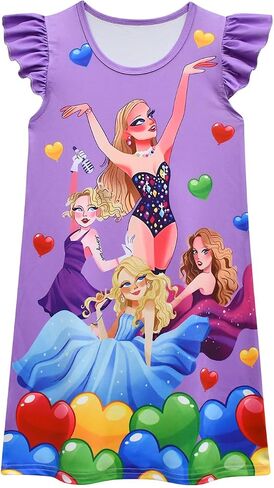 Funny Cartoon Singer Design Little Girls Casual Dress Girls Nightgowns Dress in Saudi Arabia