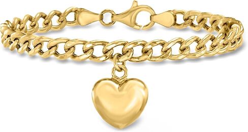 Ross-Simons Italian 18kt Gold Over Sterling Puffed Heart Curb-Link Bracelet in Saudi Arabia