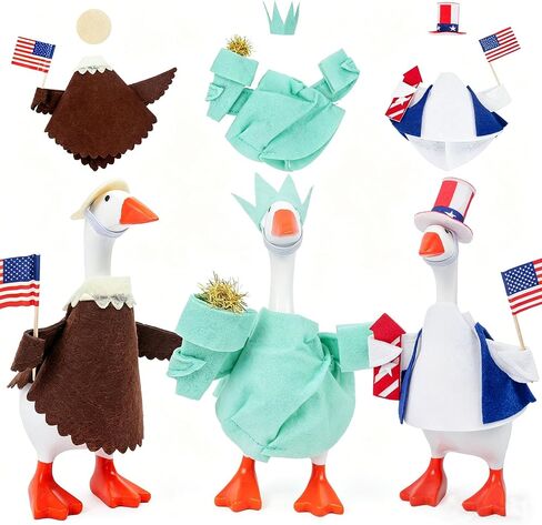 3 Set 7 Inch Desk Goose Outfits, 4th of July Desk Goose Clothes with Patriotic Hats and Accessories, Independence Day Mini Goose Costumes for Magnetic Desktop Goose Statue in Saudi Arabia