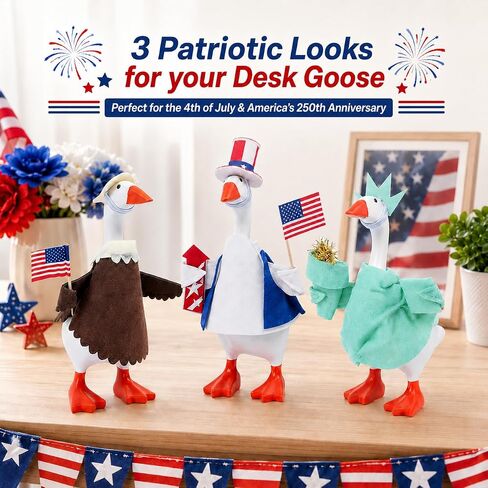 3 Set 7 Inch Desk Goose Outfits, 4th of July Desk Goose Clothes with Patriotic Hats and Accessories, Independence Day Mini Goose Costumes for Magnetic Desktop Goose Statue in Saudi Arabia
