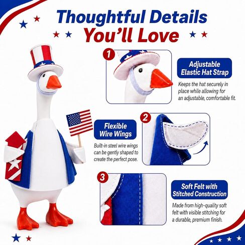 3 Set 7 Inch Desk Goose Outfits, 4th of July Desk Goose Clothes with Patriotic Hats and Accessories, Independence Day Mini Goose Costumes for Magnetic Desktop Goose Statue in Saudi Arabia