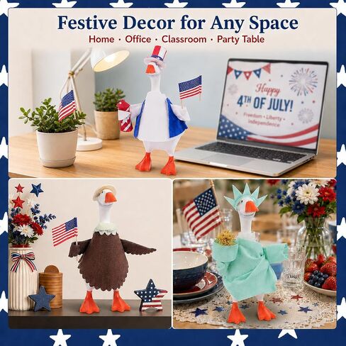 3 Set 7 Inch Desk Goose Outfits, 4th of July Desk Goose Clothes with Patriotic Hats and Accessories, Independence Day Mini Goose Costumes for Magnetic Desktop Goose Statue in Saudi Arabia
