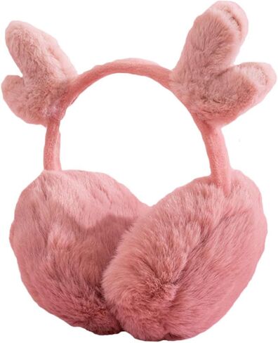 Hemobllo Warm Plush Earmuffs with Antler Design, Pink Soft Ear Warmers for Outdoor Winter Cold Weather, Cozy Ear Covers and Boys in Kuwait