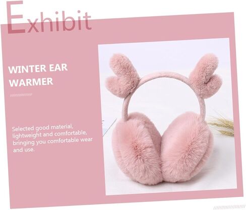 Hemobllo Warm Plush Earmuffs with Antler Design, Pink Soft Ear Warmers for Outdoor Winter Cold Weather, Cozy Ear Covers and Boys in Kuwait
