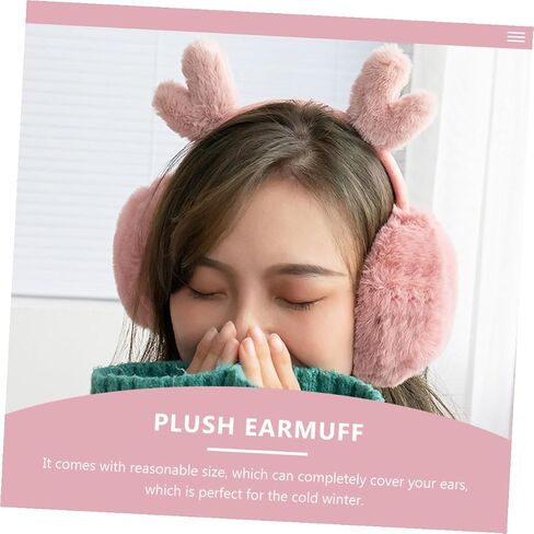 Hemobllo Warm Plush Earmuffs with Antler Design, Pink Soft Ear Warmers for Outdoor Winter Cold Weather, Cozy Ear Covers and Boys in Kuwait