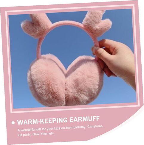 Hemobllo Warm Plush Earmuffs with Antler Design, Pink Soft Ear Warmers for Outdoor Winter Cold Weather, Cozy Ear Covers and Boys in Kuwait