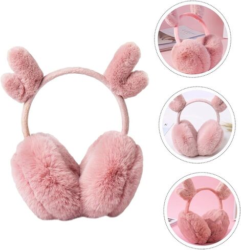 Hemobllo Warm Plush Earmuffs with Antler Design, Pink Soft Ear Warmers for Outdoor Winter Cold Weather, Cozy Ear Covers and Boys in Kuwait