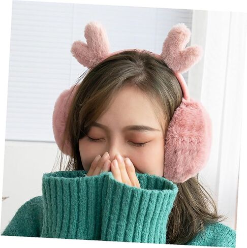 Hemobllo Warm Plush Earmuffs with Antler Design, Pink Soft Ear Warmers for Outdoor Winter Cold Weather, Cozy Ear Covers and Boys in Kuwait