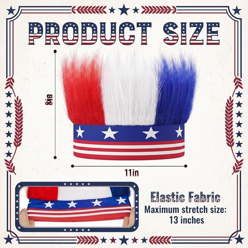 4 Pcs American Flag Hat Hair Red White and Blue Star USA Patriotic Sports Events Hairy Headband Independence Day Crazy Hairband Headwear for 4th of July Memorial Day Accessories in Kuwait
