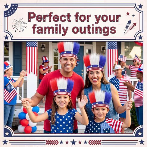 4 Pcs American Flag Hat Hair Red White and Blue Star USA Patriotic Sports Events Hairy Headband Independence Day Crazy Hairband Headwear for 4th of July Memorial Day Accessories in Kuwait