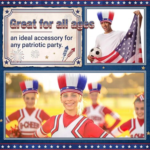 4 Pcs American Flag Hat Hair Red White and Blue Star USA Patriotic Sports Events Hairy Headband Independence Day Crazy Hairband Headwear for 4th of July Memorial Day Accessories in Kuwait