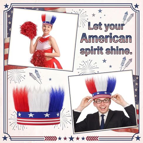 4 Pcs American Flag Hat Hair Red White and Blue Star USA Patriotic Sports Events Hairy Headband Independence Day Crazy Hairband Headwear for 4th of July Memorial Day Accessories in Kuwait