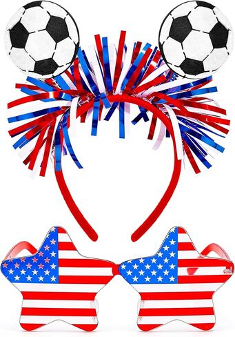 Hikkcos Soccer Headband, 4th of July Headband for Women USA Patriotic Headwaear and Star Glasses Set, Red White Blue Costume for 250 Years Independence Day Party Accessories in Kuwait