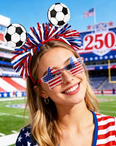 Hikkcos Soccer Headband, 4th of July Headband for Women USA Patriotic Headwaear and Star Glasses Set, Red White Blue Costume for 250 Years Independence Day Party Accessories in Kuwait