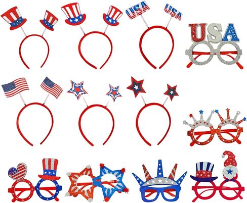 Patriotic Decor, America 250 Merchandise, USA 250th Anniversary Merchandise, Fourth of July Decorations, Patriotic Party Accessories, 12 Piece Headband and Glasses Set in Saudi Arabia