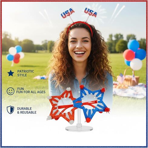 Patriotic Decor, America 250 Merchandise, USA 250th Anniversary Merchandise, Fourth of July Decorations, Patriotic Party Accessories, 12 Piece Headband and Glasses Set in Saudi Arabia