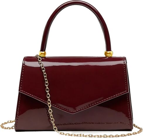 Evening Patent Leather Handbag Purse Formal Women's Clutch Bag Top Handle for Wedding Party Prom Cocktail(Burgundy) in Saudi Arabia