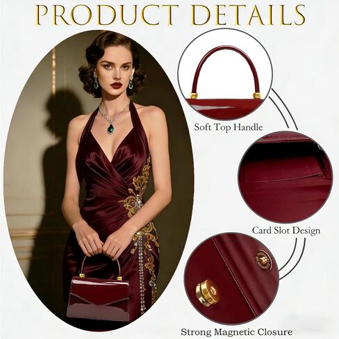 Evening Patent Leather Handbag Purse Formal Women's Clutch Bag Top Handle for Wedding Party Prom Cocktail(Burgundy) in Saudi Arabia