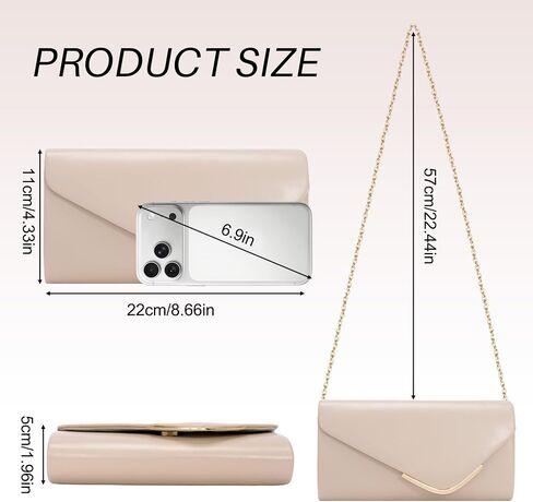 Clutch Purses for Women, Vegan Leather Evening Bag for Formal, Elegant Nude Clutch with Detachable Chain, Envelope Crossbody Prom Purse Women's Handbags for Wedding Cocktail Night Party in Kuwait