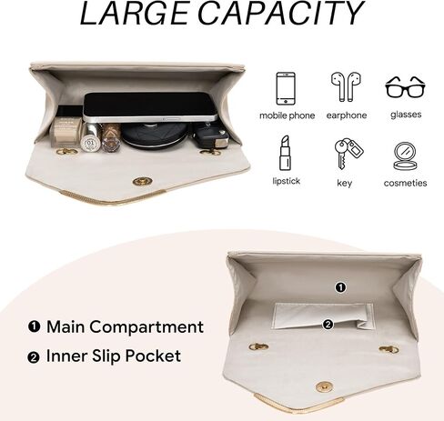 Clutch Purses for Women, Vegan Leather Evening Bag for Formal, Elegant Nude Clutch with Detachable Chain, Envelope Crossbody Prom Purse Women's Handbags for Wedding Cocktail Night Party in Kuwait