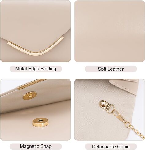 Clutch Purses for Women, Vegan Leather Evening Bag for Formal, Elegant Nude Clutch with Detachable Chain, Envelope Crossbody Prom Purse Women's Handbags for Wedding Cocktail Night Party in Kuwait