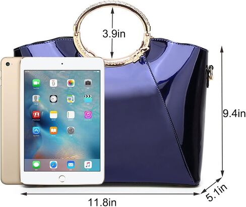 Genuine Glossy Patent Leather Flower Pendant Top Handle Tote Satchel Shoulder Handbag for Women Evening Party in Kuwait