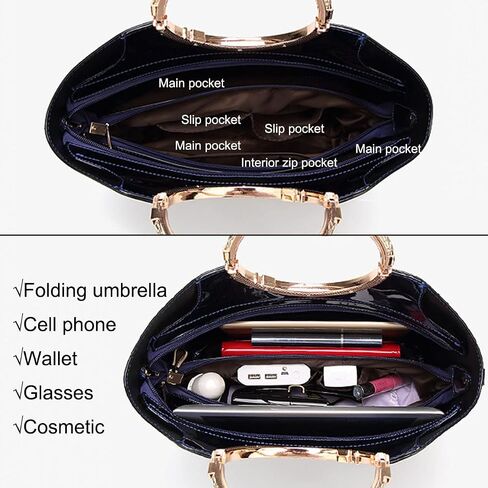 Genuine Glossy Patent Leather Flower Pendant Top Handle Tote Satchel Shoulder Handbag for Women Evening Party in Kuwait