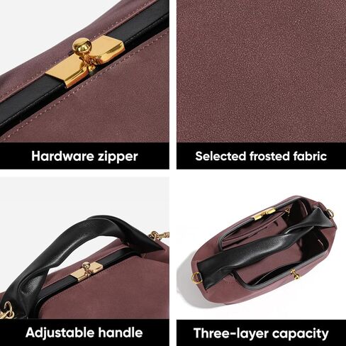Suede Kiss Lock Shoulder Bag for Women, Vintage Slouchy Hobo Handbag, Soft Faux Suede Satchel with Detachable Strap in Saudi Arabia